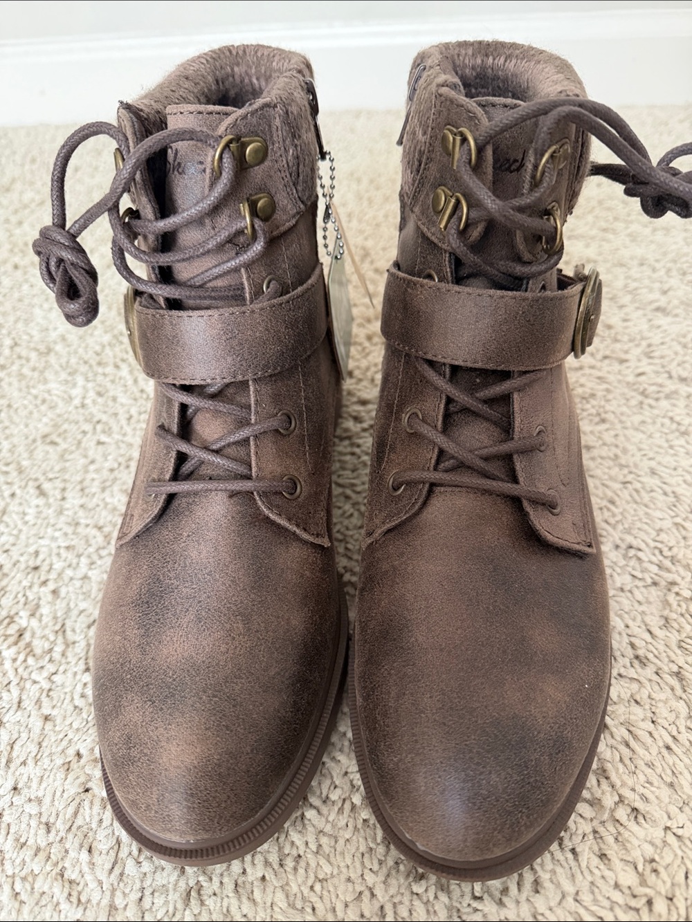 Skechers Brown Lace-Up Boots with Strap and Buckle